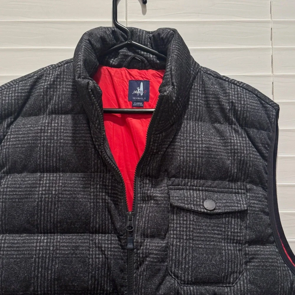 johnnie-O Men's Grey Plaid Golf‎ Quilted Puffer Full Zip Vest Red Lined Size XL